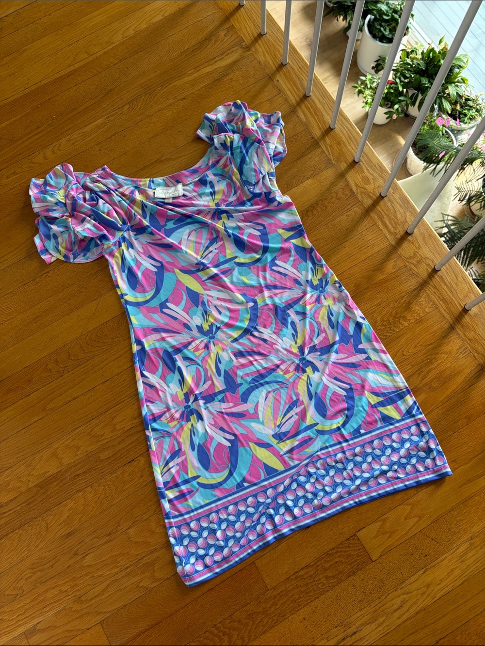 Pappagallo Pink Blue Multicolor Floral Print Mini Dress